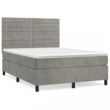Cumpara ieftin Pat box spring cu saltea, gri deschis, 140x200 cm, catifea