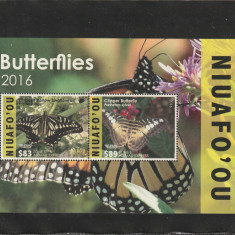 Niuafo'ou 2016-Fauna,Fluturi,bloc 2 valori,dantelate,MNH,Mi.Bl.63