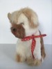 Jucarie vintage caine de blanita naturala de iepure, ochi de sticla, 23cm