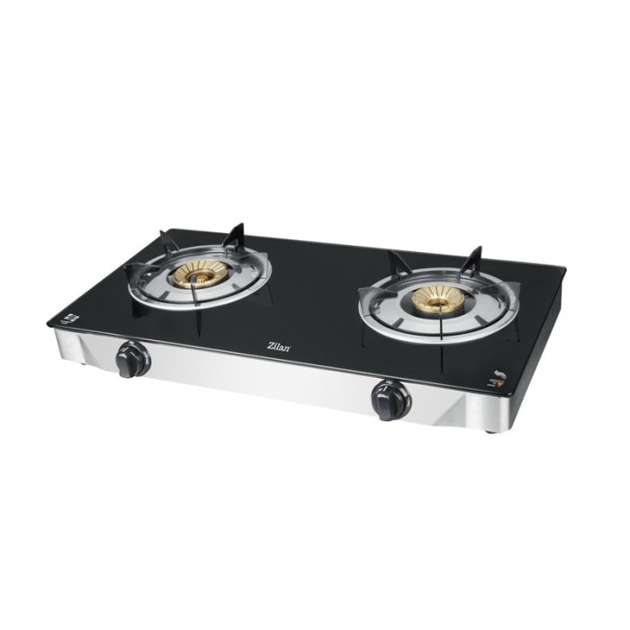 Aragaz inox Zilan, 2 arzatoare, panou sticla, negru
