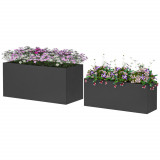 Outsunny Set de 2 Jardiniere de Exterior, Jardiniere Inalte din MgO cu Gauri de Drenaj, Ghivece de Flori Stivuibile pentru Gradina, Terasa, Balcon