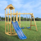 Set Joacă Exterior vidaXL, Lemn Pin Impregnat, 285x305x226.5cm, 2 Leagane, Tobogan 90cm, Multicolor, 3-12 Ani, Max 50kg