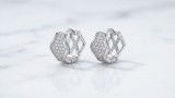 Cumpara ieftin Cercei Huggie Hexagonali din Argint 925 cu PavA de Zirconiu , Geometrie Stralucitoare