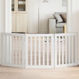 vidaXL Poartă pentru c&acirc;ini pliabilă, 3 panouri, alb, 150 cm, lemn plop
