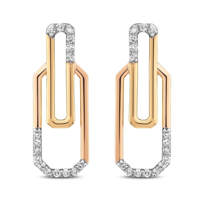 Cercei din aur de 14k, decorați cu pietre de zirconiu strălucitoare