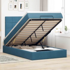 vidaXL Cadru pat otoman cu saltele Albastru &icirc;nchis 120x200cm catifea