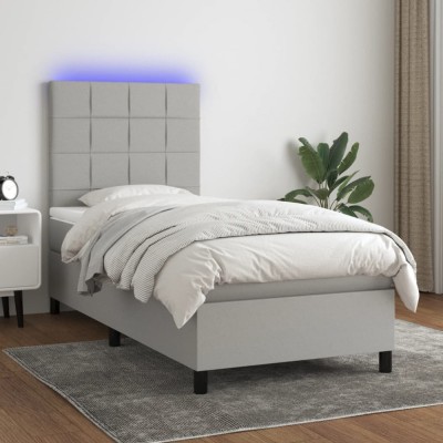 vidaXL Pat cu arcuri, saltea și LED, gri deschis, 80x200 cm, textil 3134829 foto