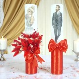 Set 2 Lumanari pentru Nunta cu Flori si Fundita - LN47