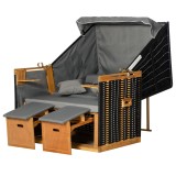 Outsunny Șezlong plajă 2 persoane, cu perne și suport picioare, rezistent la vreme, gri deschis | Aosom Romania