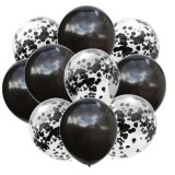 Set 10 baloane din latex, flippy, model party confetti, 5 x confetti, 5 x negru, 25 cm, 2.2g