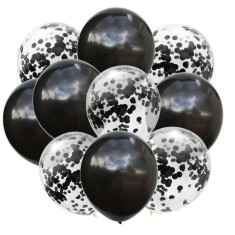 Set 10 baloane din latex, flippy, model party confetti, 5 x confetti, 5 x negru, 25 cm, 2.2g