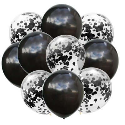 Set 10 baloane din latex, flippy, model party confetti, 5 x confetti, 5 x negru, 25 cm, 2.2g foto