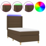 Cumpara ieftin Pat cu arcuri, saltea si LED, maro inchis, 90x190 cm, textil