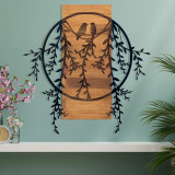 Decoratiune de perete, Birds in Love 2, lemn/metal, 63.3 x 65 cm, negru/maro, Enzo
