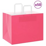 VidaXL Pungi de h&acirc;rtie 50 buc cu m&acirc;nere roz 32x22x24 cm