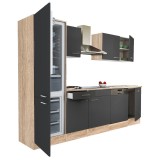 Mobilier de bucătărie Yorki 280, cu corp din stejar Sonoma, fațade antracit cu finisaj satinat, cu frigider cu congelator &icirc;n partea de jos, fără blat