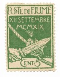 Fiume - Capturarea orasului Fiume - Prima aniversare, 1920 - 5 C, neobliterat