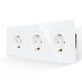 Priza schuko tripla Luxion LX-3MP010G-W, incastrat, contact de protectie, rama din sticla inclusa, alb