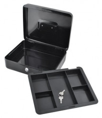 Cutie din metal pentru depozitat bani, inchidere cu cheie, culoare negru, 30x24x9 cm foto
