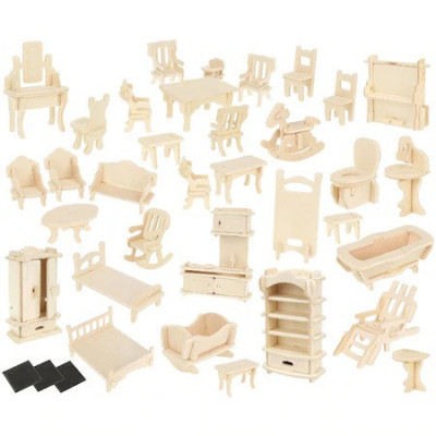 Set mobilier din lemn pentru casuta papusilor, 34 obiecte de mobilier, 175 obiecte, QBT foto
