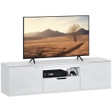 HOMCOM TV-Lowboard, lucios, pentru televizoare de p&acirc;nă la 65 de inch, 3 făcuturi, sertar, 160 x 38 x 43 cm, Alb | Aosom Romania