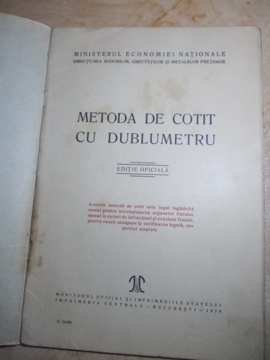 METODA DE COTIT CU DUBLUMETRU * EDITIE OFICIALA , 1939