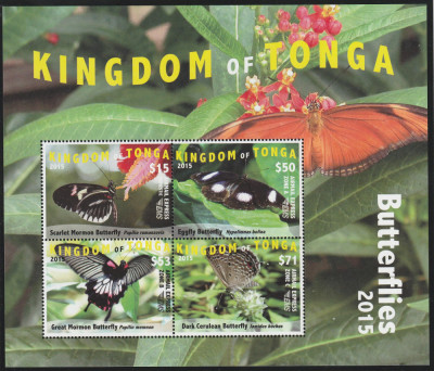 Tonga 2015-Fauna,Fluturi,bloc 4 valori,MNH,Mi.Bl.95 foto