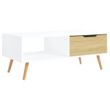 Cumpara ieftin Masuta cafea, alb&amp;stejar sonoma, 100x49,5x43 cm, lemn prelucrat