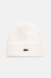 Lacoste caciula de lana culoarea alb, de lana
