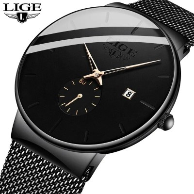 Ceas barbatesc de mana Lige Elegant Casual Quartz Top Brand Luxury Fashion Analog Negru foto