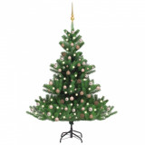 Pom de Crăciun artificial brad Nordmann LED&amp;globuri verde 240cm