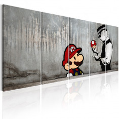 Tablou canvas 5 piese - Mario Bros pe beton - 225x90 cm foto