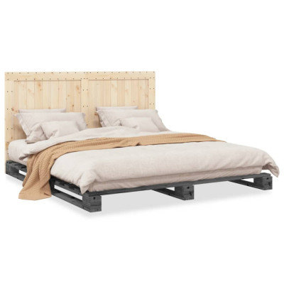 vidaXL Cadru pat cu tăblie 200x200 cm, gri, lemn masiv de pin foto