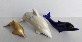 Delfini - 3 sculpturi originale in marmura, bronz si sticla, vintage anii 70-80