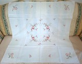 Fata de masa Vintage din bumbac, cu broderie florala