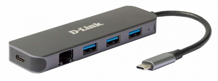 HUB extern D-LINK, porturi 3 x SuperSpeed USB 3.0, 1 x USB-C with data sync &amp;amp; PD 60W, 1 x RJ-45 Gigabit, conec prin USB Type C, cablu 10 cm, metal