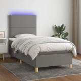 vidaXL Pat cu arcuri, saltea și LED, gri &icirc;nchis, 80x200 cm, textil