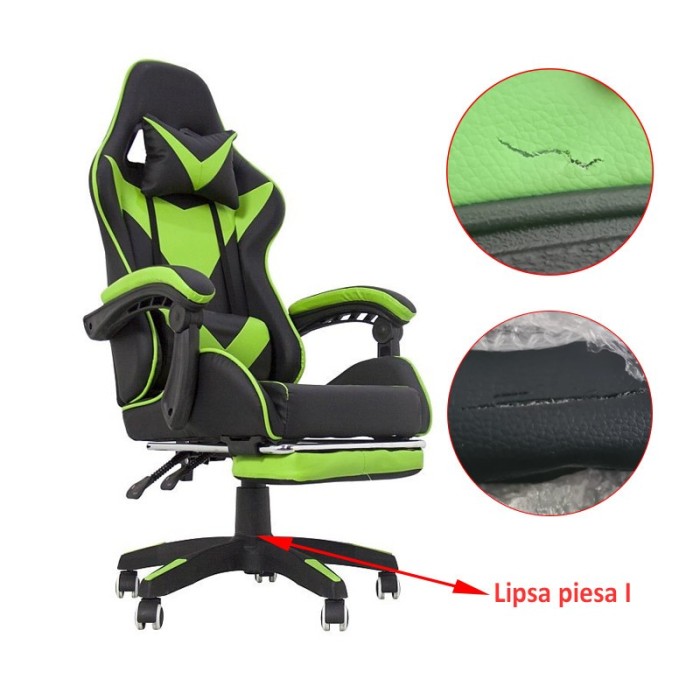 Scaun ergonomic gaming, spatar rabatabil, suport lombar, suport retractabil picioare, tetiera, inaltime 122-130 cm, RESIGILAT