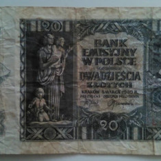 Bancnota Polonia - Ocupatie Germana - 20 Zlotych 01-03-1940