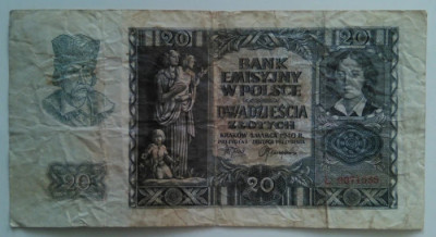 Bancnota Polonia - Ocupatie Germana - 20 Zlotych 01-03-1940 foto