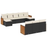Cumpara ieftin Set canapele de gradina cu perne, 10 piese, negru, poliratan