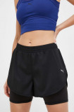 Puma pantaloni scurți de alergare Run Favourite STUDIO YOGINI LITE culoarea negru, uni, medium waist 523181