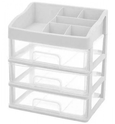 Organizator pentru cosmetice, 3 sertare, 6 compartimente, plastic, alb/transparent foto
