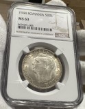 500 Lei 1944 Argint, Romania, NGC MS63, Apostrof R'OMANIA