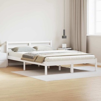 vidaXL Cadru de Pat cu headboard Alb 220 x 140 cm Lemn masiv de pin foto