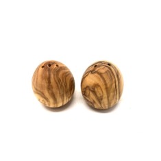 Set 2 solnite pentru sare si piper din lemn de maslin, forma ou, inaltime 5.5 cm