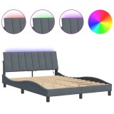 Cumpara ieftin Cadru de pat cu LED fara saltea, Hanko, gri inchis, 140x190 cm, catifea