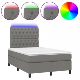 Cumpara ieftin Pat cu arcuri, saltea si LED, gri inchis, 120x200 cm, textil