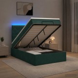 Cumpara ieftin Pat Ottoman cu Saltea si LED Verde inchis 120 x 190 cm Catifea