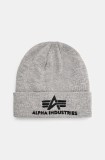 Alpha Industries caciula culoarea gri, din tesatura neteda